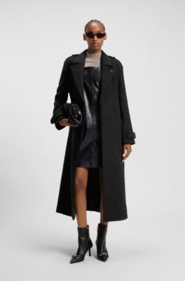 Cappotto lungo relaxed fit con rivetto con logo scomposto, Grigio scuro