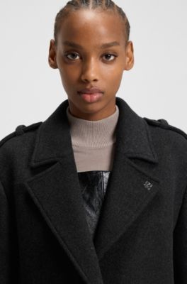 Relaxed-fit long-length coat with stacked-logo rivet, Dark Grey