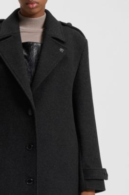 Relaxed-fit long-length coat with stacked-logo rivet, Dark Grey