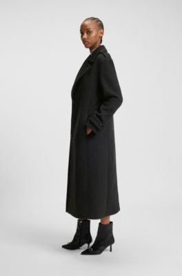 Relaxed-fit long-length coat with stacked-logo rivet, Dark Grey