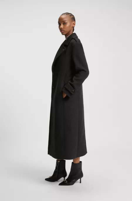 Relaxed-fit long-length coat with stacked-logo rivet