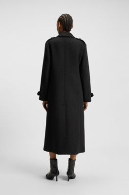 Relaxed-fit long-length coat with stacked-logo rivet, Dark Grey