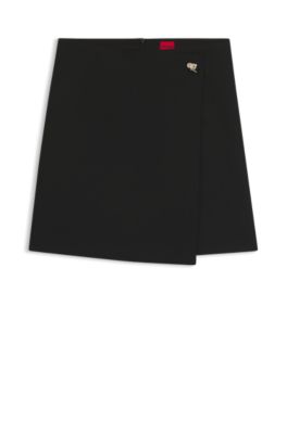 Wrap-front skirt with gold-effect knot button, Black