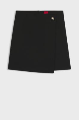 Wrap-front skirt with gold-effect knot button, Black