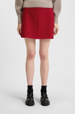 A-line mini skirt with textured effect, Red