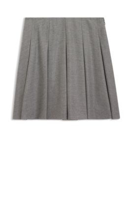 Pleated mini skirt in melange stretch flannel, Light Grey