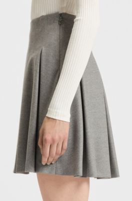 Pleated mini skirt in melange stretch flannel, Light Grey