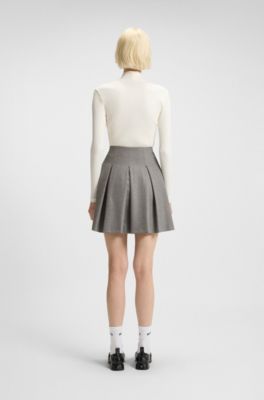 Pleated mini skirt in melange stretch flannel, Light Grey