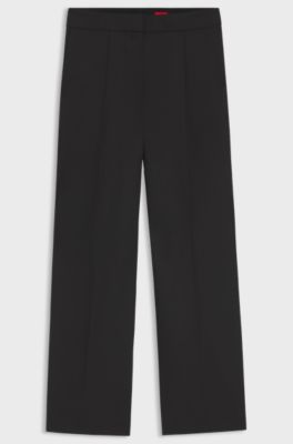 Regular-fit trousers in stretch fabric with wide leg, Black