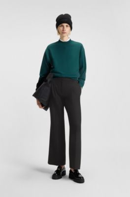 Regular-fit trousers in stretch fabric with wide leg, Black