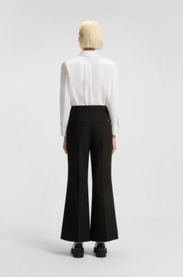Regular-fit trousers in stretch fabric with wide leg, Black