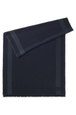 Lightweight jacquard scarf in a wool blend, Dark Blue