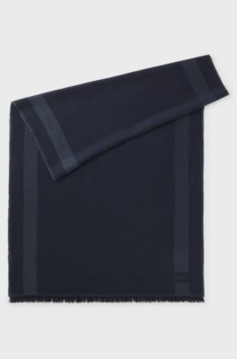 Lightweight jacquard scarf in a wool blend, Dark Blue