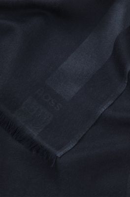 Lightweight jacquard scarf in a wool blend, Dark Blue