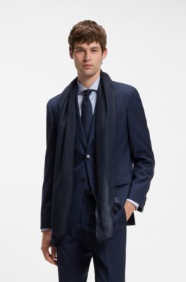 Lightweight jacquard scarf in a wool blend, Dark Blue
