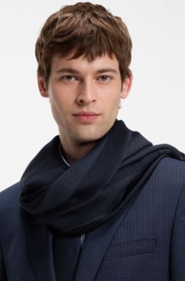 Lightweight jacquard scarf in a wool blend, Dark Blue