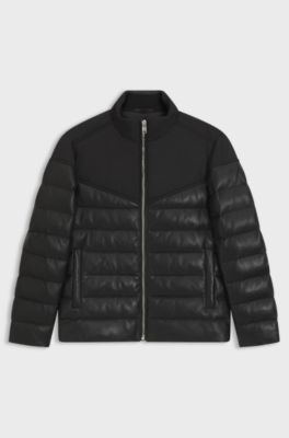 Padded jacket with leather trims, Black