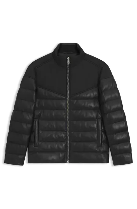 Padded jacket with leather trims