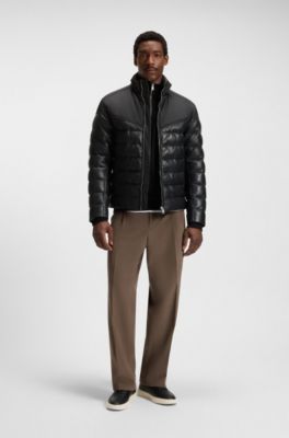 Padded jacket with leather trims, Black