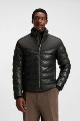Padded jacket with leather trims, Black