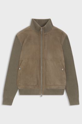Veloursleder-Jacke mit &Auml;rmeln aus Baumwoll-Mix, Braun