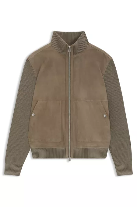 Suede jacket with cotton-blend sleeves