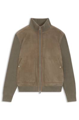 Suede jacket with cotton-blend sleeves 1
