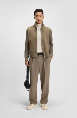 Suede jacket with cotton-blend sleeves, Brown