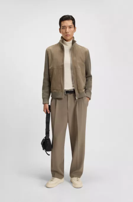 Suede jacket with cotton-blend sleeves