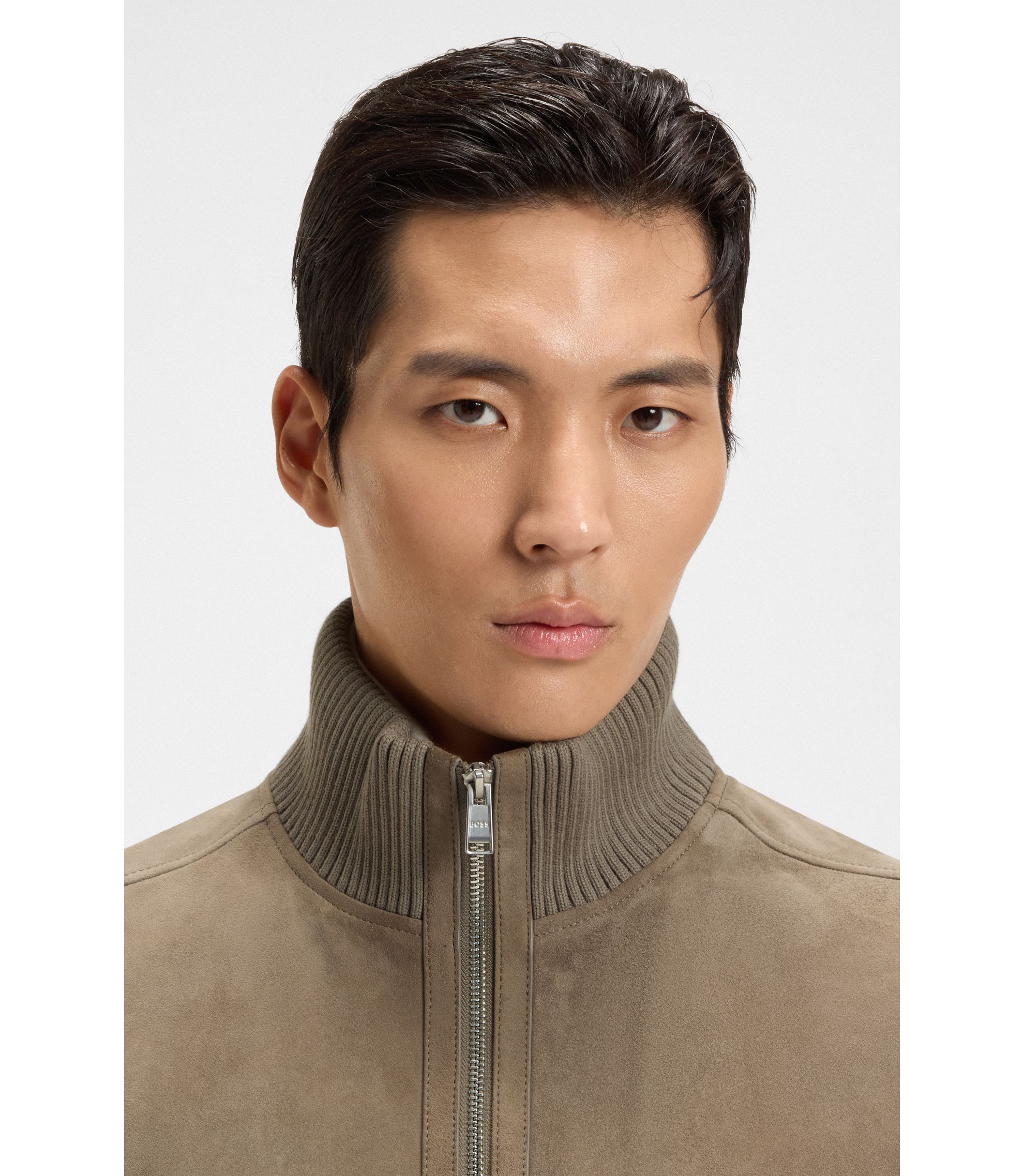 美品HUGO BOSS ダークブラウン レザージャケット HUGO BOSSブラウンMenレザージャケット