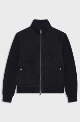 Suede jacket with cotton-blend sleeves, Dark Blue