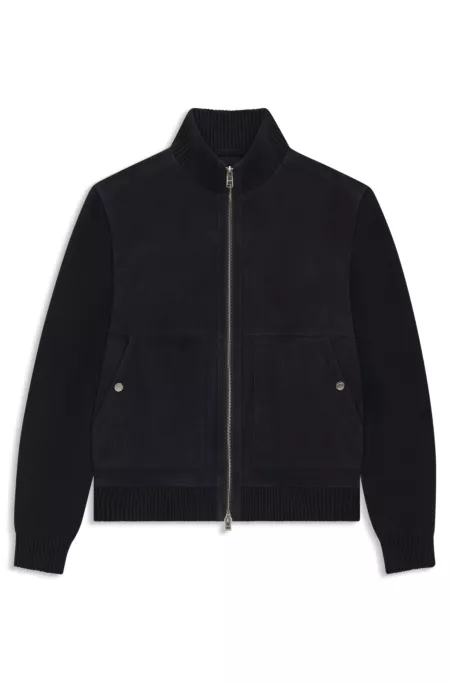 Suede jacket with cotton-blend sleeves