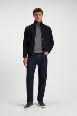 Suede jacket with cotton-blend sleeves, Dark Blue