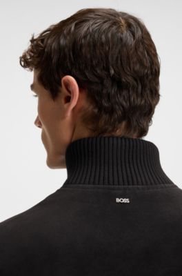 Suede jacket with cotton-blend sleeves, Dark Blue