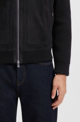 Suede jacket with cotton-blend sleeves, Dark Blue