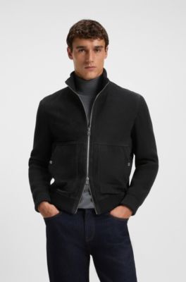 Suede jacket with cotton-blend sleeves, Dark Blue