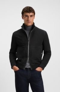 Suede jacket with cotton-blend sleeves, Dark Blue