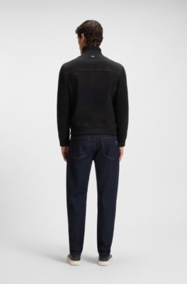 Suede jacket with cotton-blend sleeves, Dark Blue