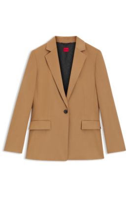 Regular-fit blazer in melange flannel, Light Brown