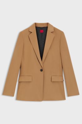 Regular-fit blazer in melange flannel, Light Brown