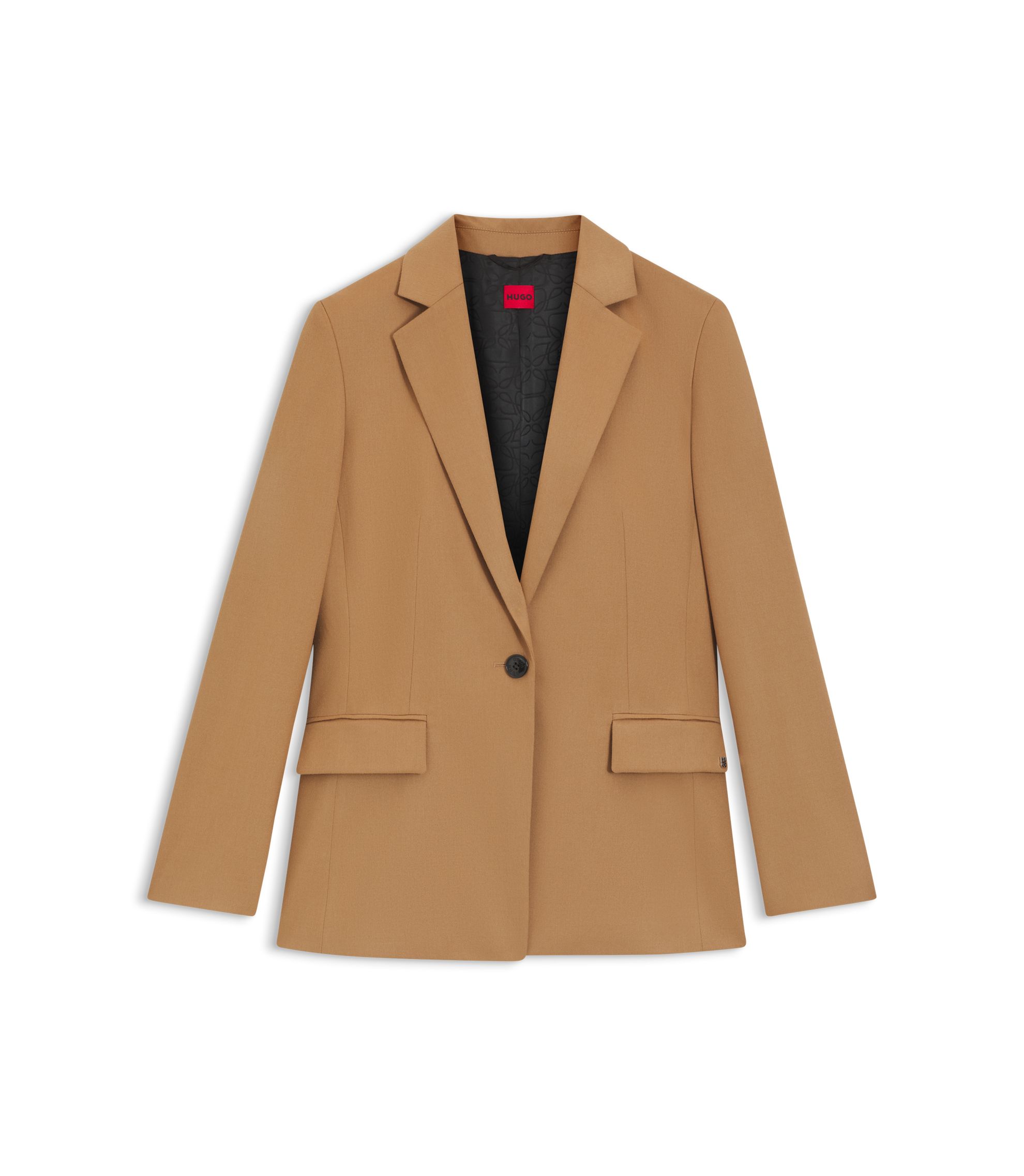 HUGO - Regular-fit blazer in melange flannel - Light Brown