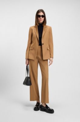 Regular-fit blazer in melange flannel, Light Brown