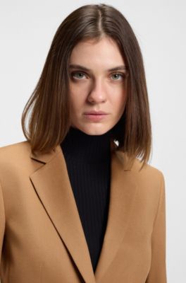 Regular-fit blazer in melange flannel, Light Brown