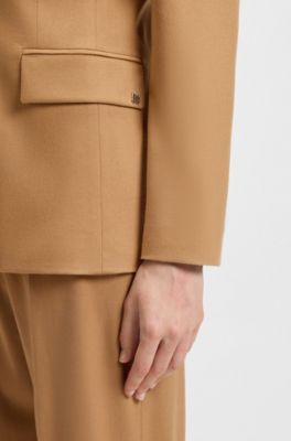 Regular-fit blazer in melange flannel, Light Brown