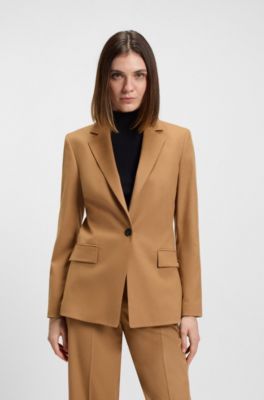 Regular-fit blazer in melange flannel, Light Brown
