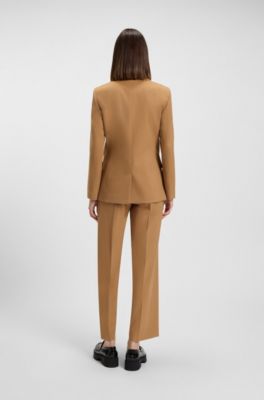 Regular-fit blazer in melange flannel, Light Brown