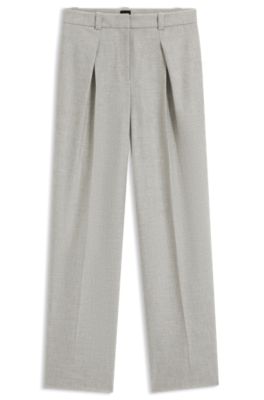 Straight-leg trousers in melange stretch flannel, Light Grey