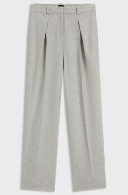 Straight-leg trousers in melange stretch flannel, Light Grey