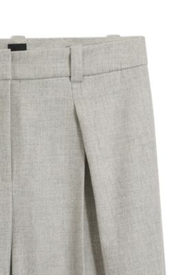 Straight-leg trousers in melange stretch flannel, Light Grey
