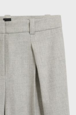 Straight-leg trousers in melange stretch flannel, Light Grey